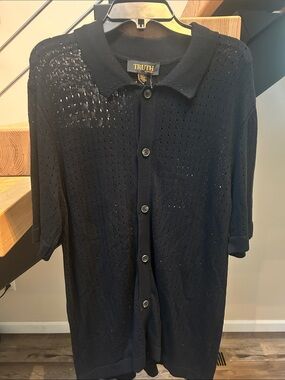 Truth Black Short-Sleeve Knit Button-Front Shirt Jacket